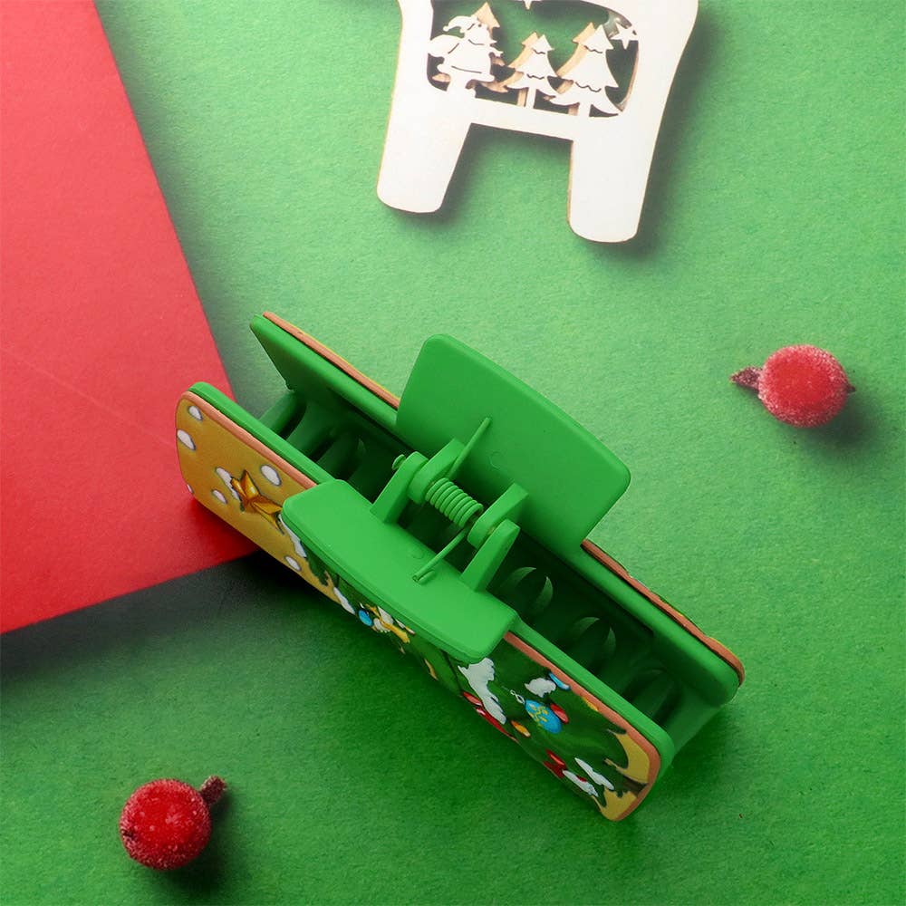 Faux Leather Embossed Christmas Tree Hair Claw Clip