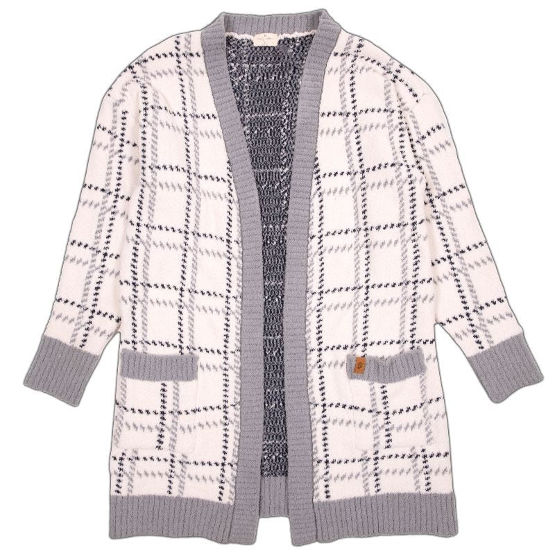Simply Cozy Cardigan - White Plaid