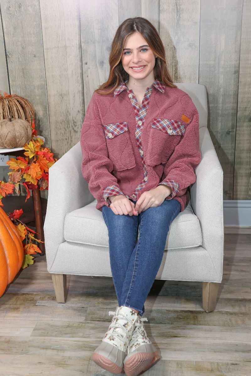 Quilted Shacket - Rose