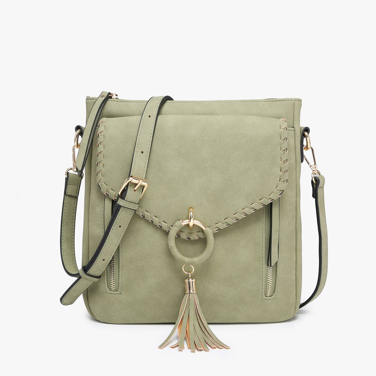 Layla Faux Suede Whipstitch Crossbody w/ Tassel: Mauve