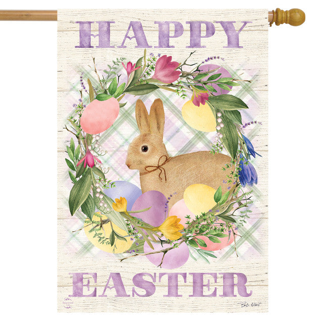 Bunny Easter Wreath House Flag