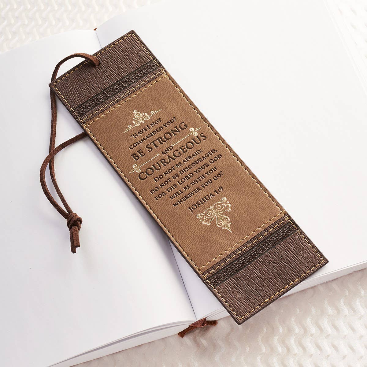 Be Strong and Courageous Brown Two-toned Faux Leather Bookma
