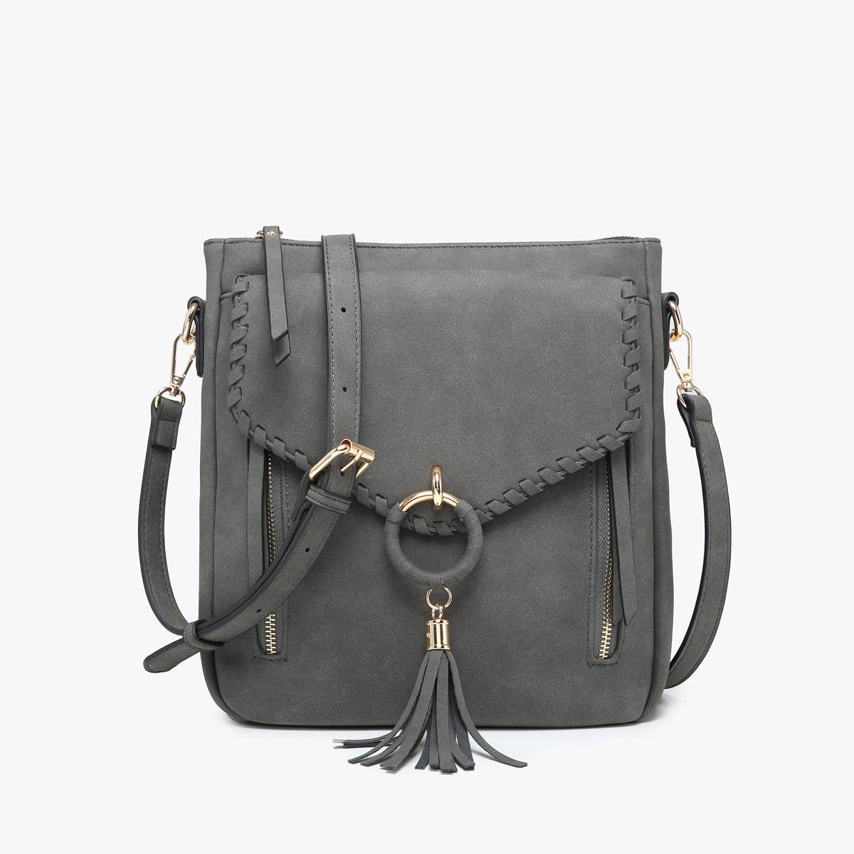 Layla Faux Suede Whipstitch Crossbody w/ Tassel: Mauve