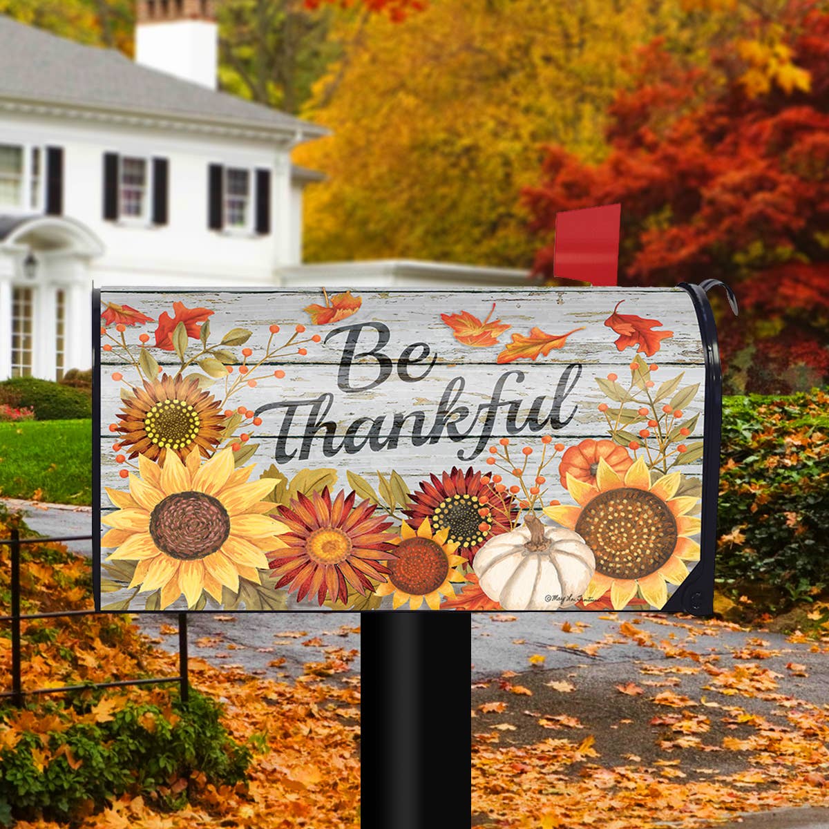 Be Thankful Flowers Fall Mailbox Cover - Standard Size -