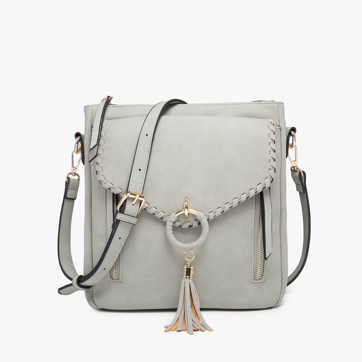 Layla Faux Suede Whipstitch Crossbody w/ Tassel: Mauve