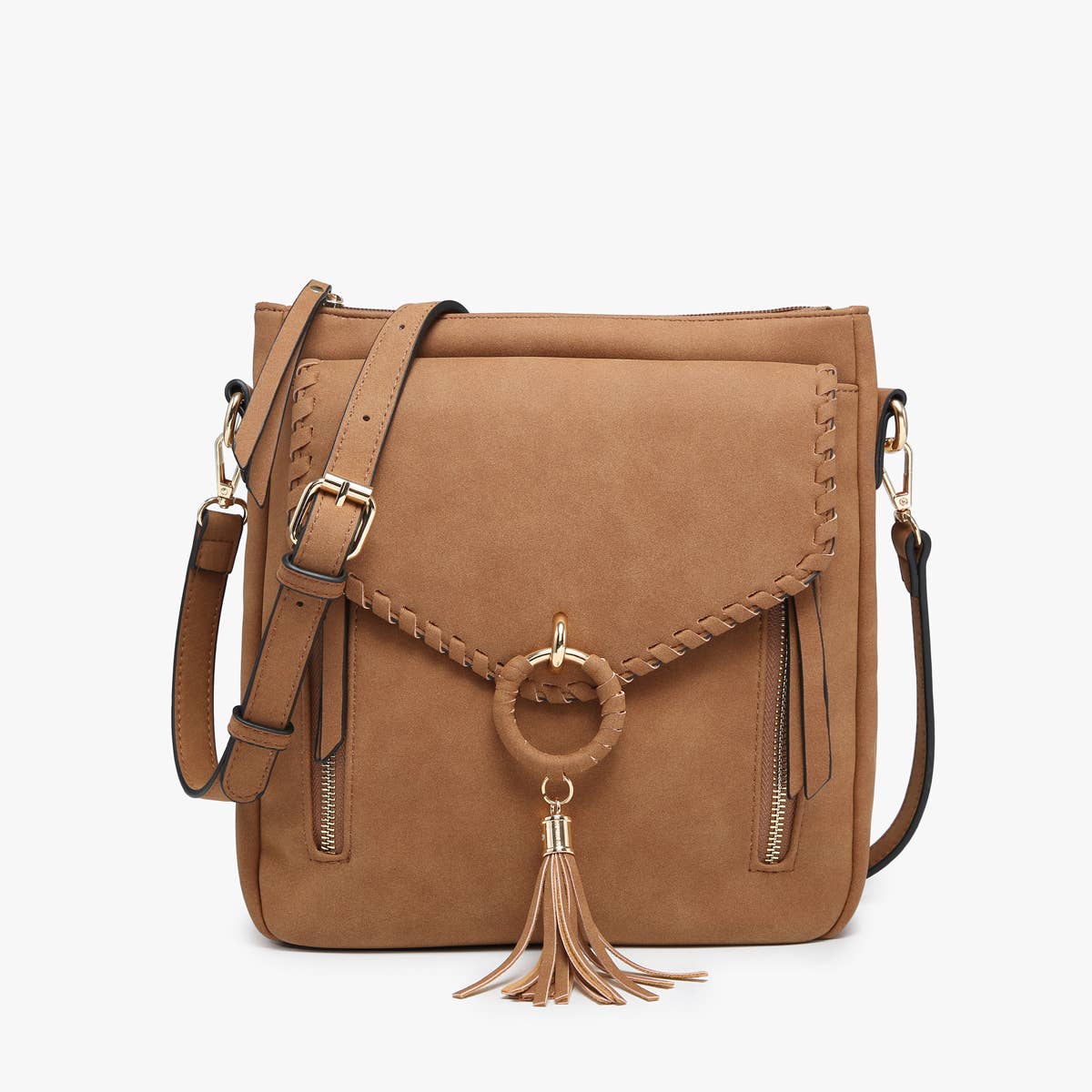 Layla Faux Suede Whipstitch Crossbody w/ Tassel: Mauve