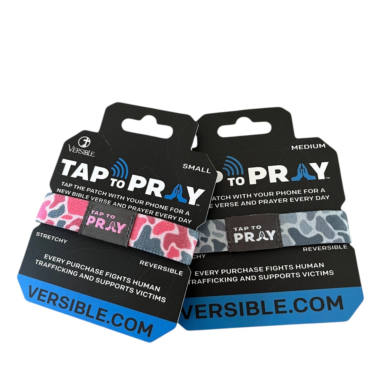 Tap To Pray® Wristband – River Rock Camo - Pink & Ash: Medium