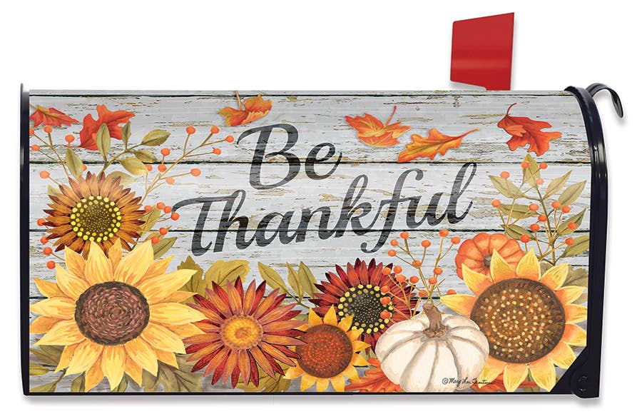Be Thankful Flowers Fall Mailbox Cover - Standard Size -