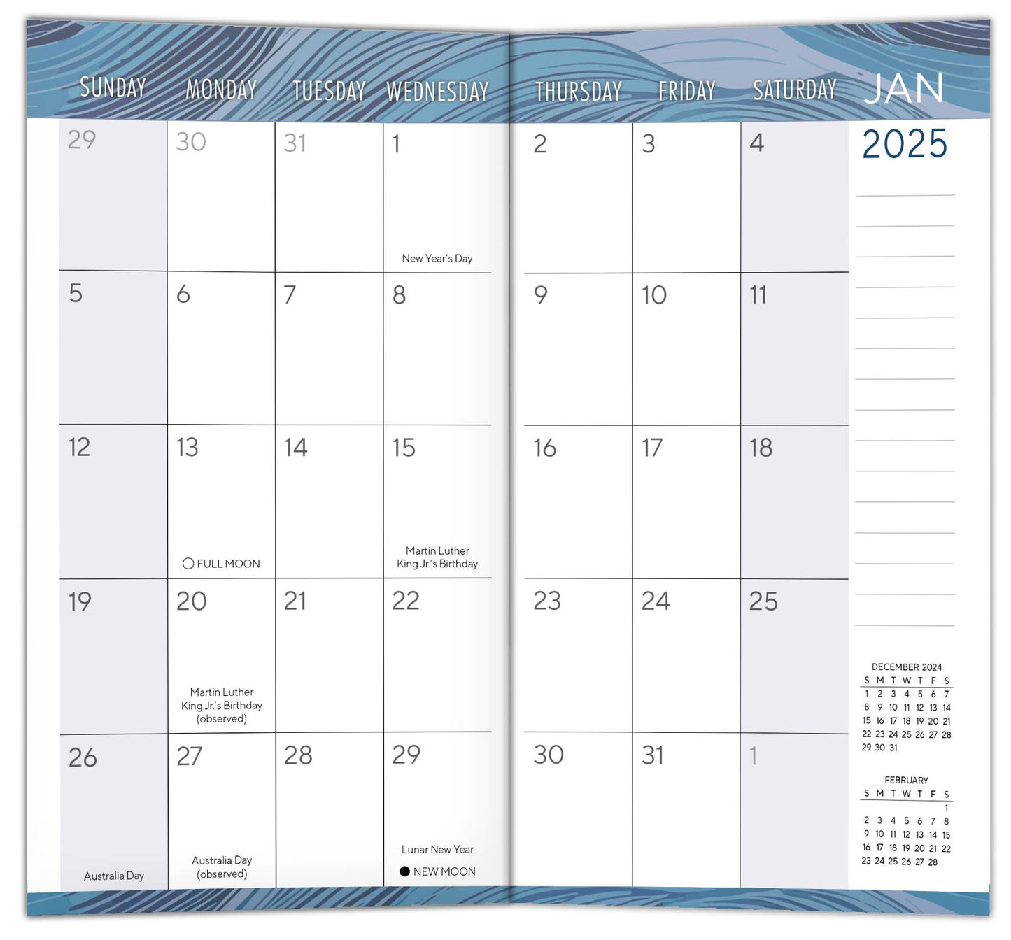 2025 Ocean Swell Two-Year-Plus Pocket Planner: Lay-Flat Binding / Weekly / English