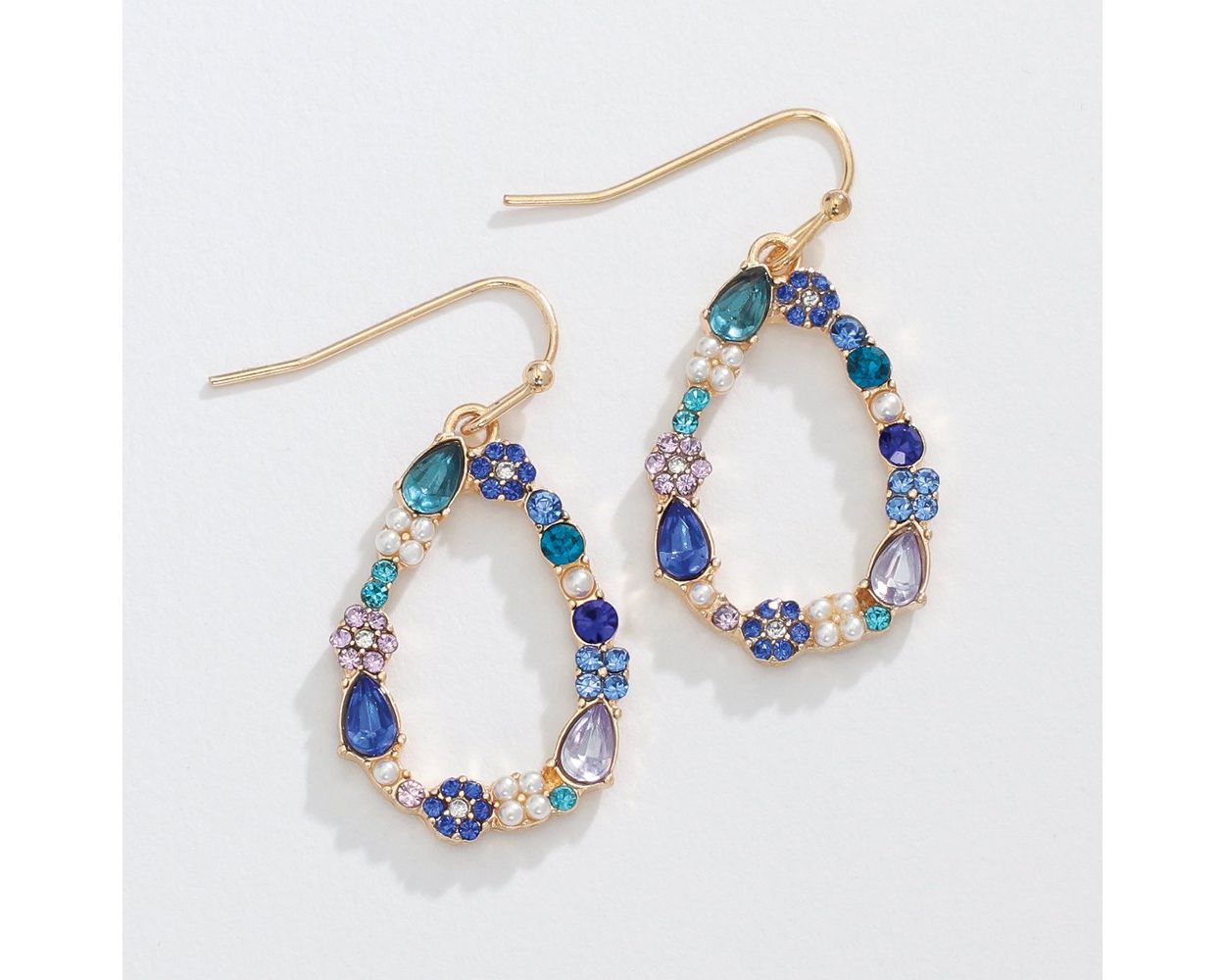 Gold Teardrop with Flowers Earrings