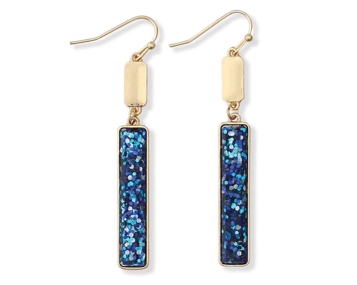 Gold and Blue Glitter Drop Earrings