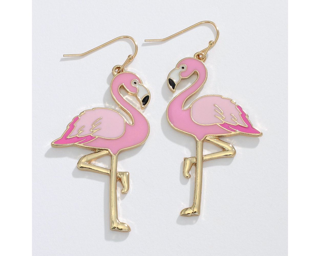 Pink Flamingos with Gold Enamel Earrings