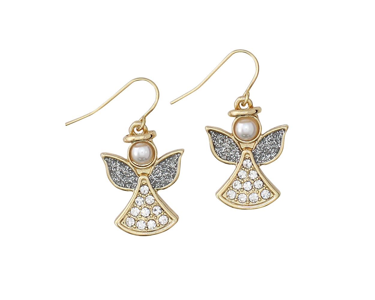 Silver and Gold Crystal Angels with Pearls Earrings