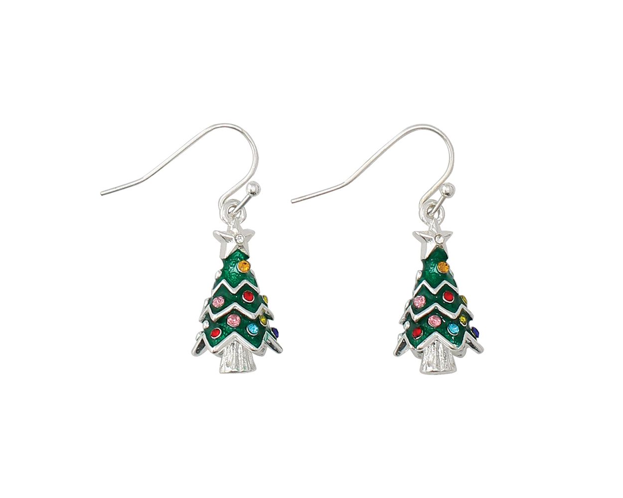Colorful Crystals All Around Christmas Tree Earrings