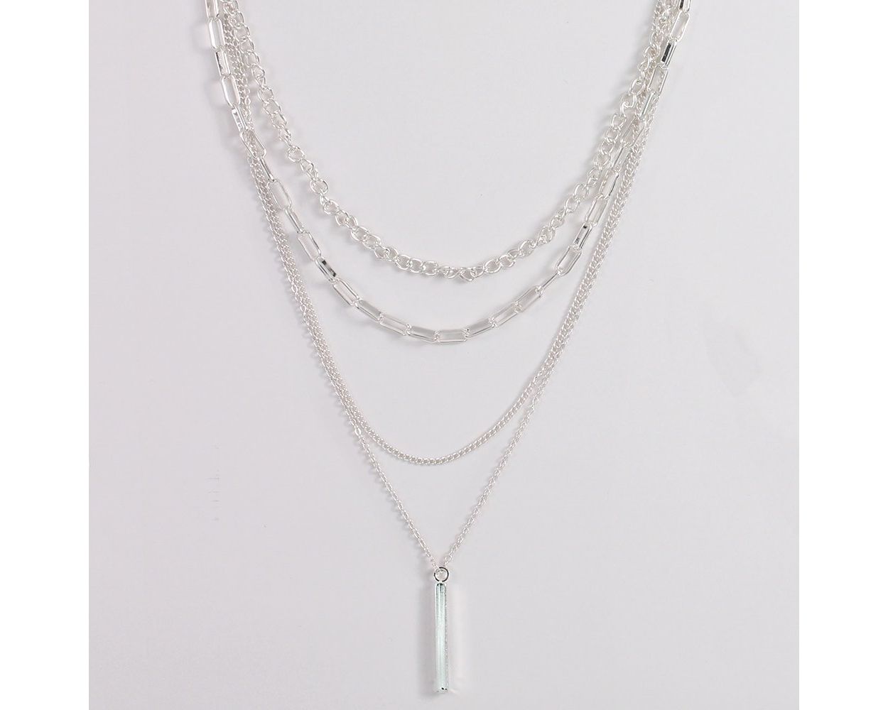 Silver Multilayer Necklace with Drop Pendant