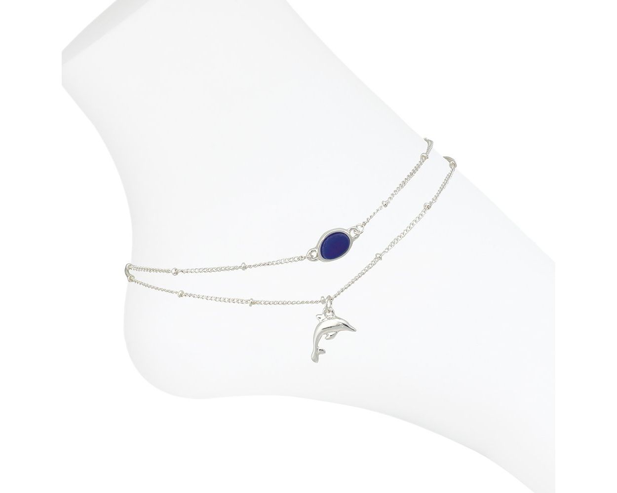 Silver Dolphin and Sea Glass Anklet