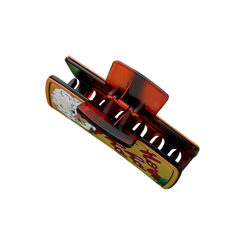 Faux Leather Embossed Christmas HoHoHo Santa Hair Claw Clip