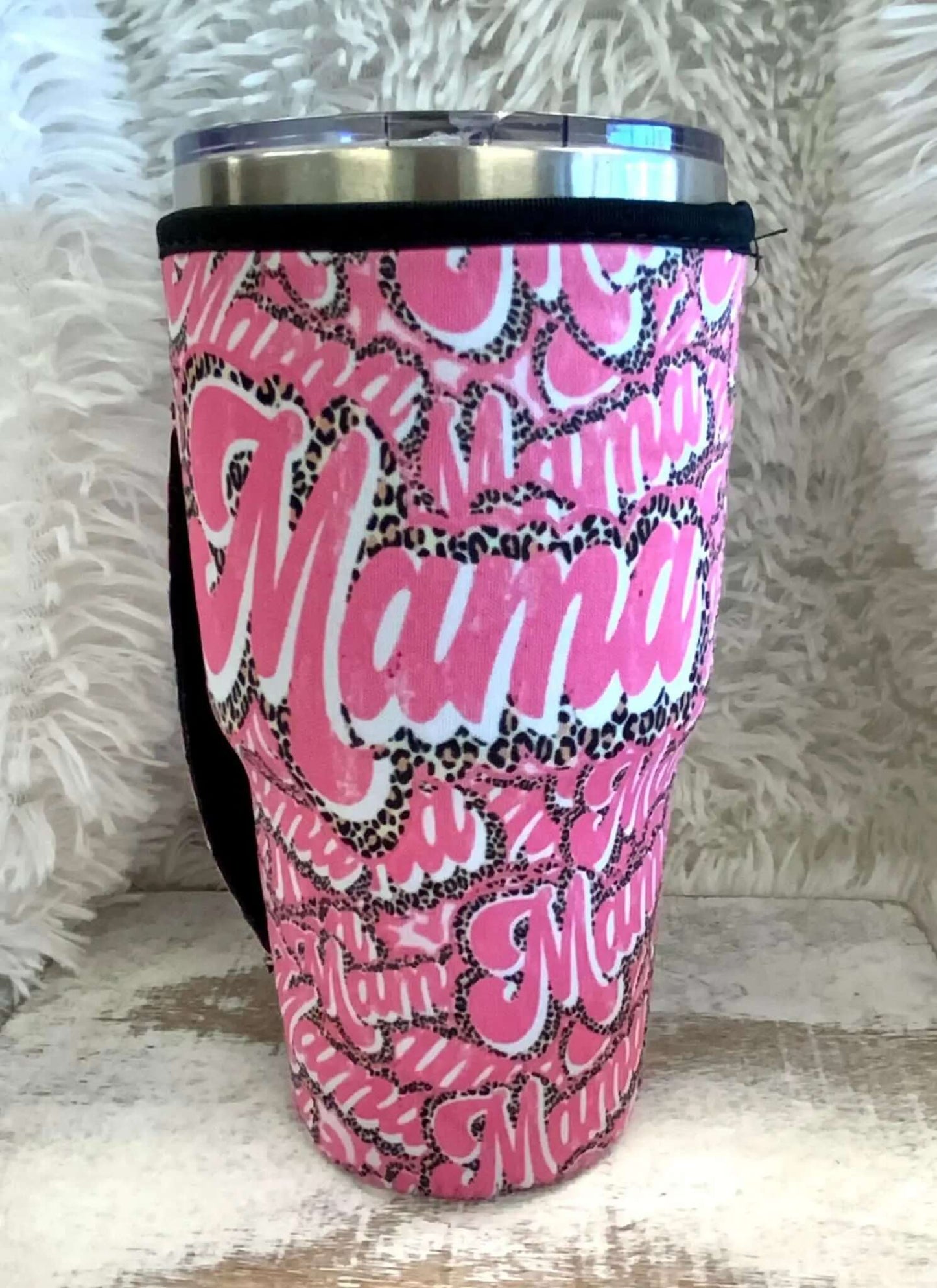 30 OZ Pink Leopard Mama Cup Cover Sleeve