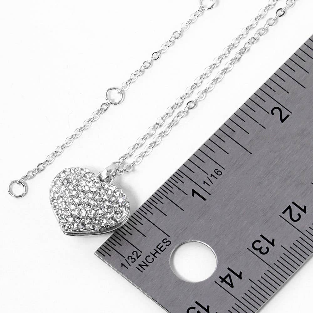 Crystal pave heart pendant necklace: Red