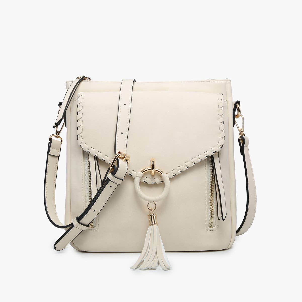 Layla Faux Suede Whipstitch Crossbody w/ Tassel: Mauve