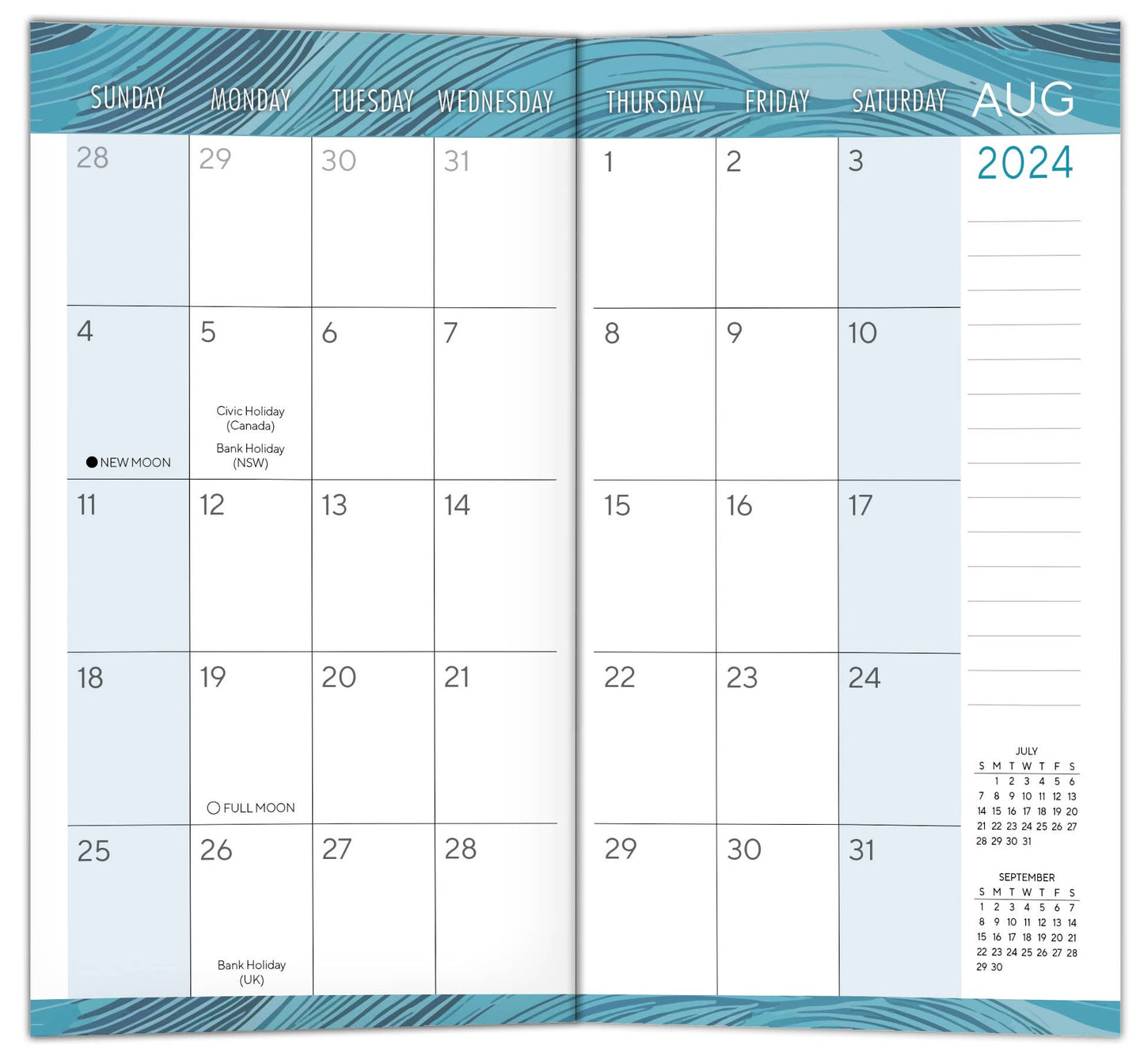 2025 Ocean Swell Two-Year-Plus Pocket Planner: Lay-Flat Binding / Weekly / English