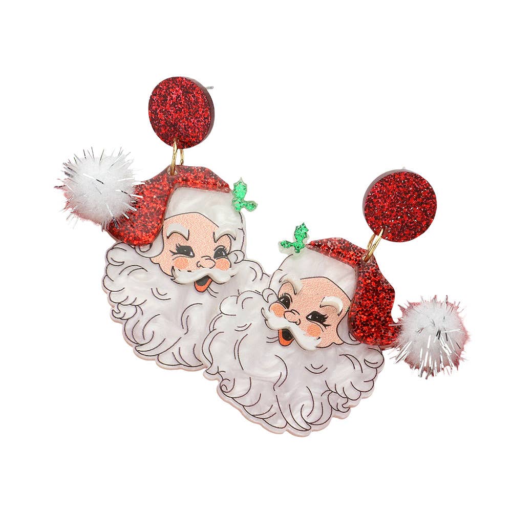 Glittered Resin Pom Santa Dangle Earrings
: Red