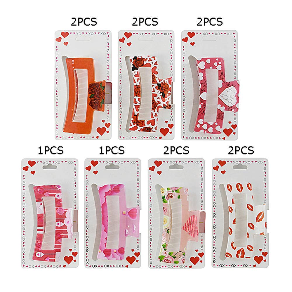 12PCS - Heart Rose Printed Hair Claw Clips