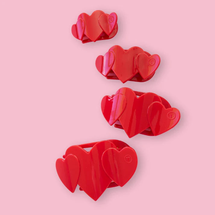 Red Heart to Heart Flat Hair Clip