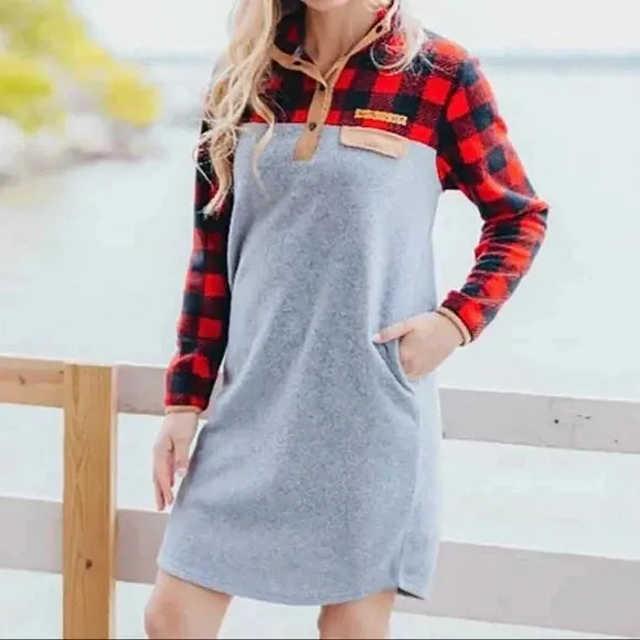 Simply Fleece Dress in Plaid Print