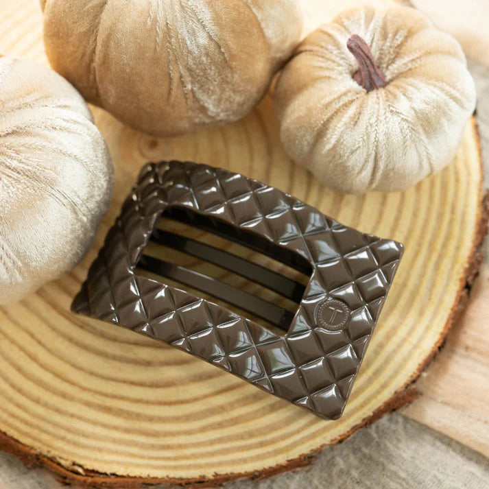 Truly Taupe Quilted Flat Rectangle Hair Clip