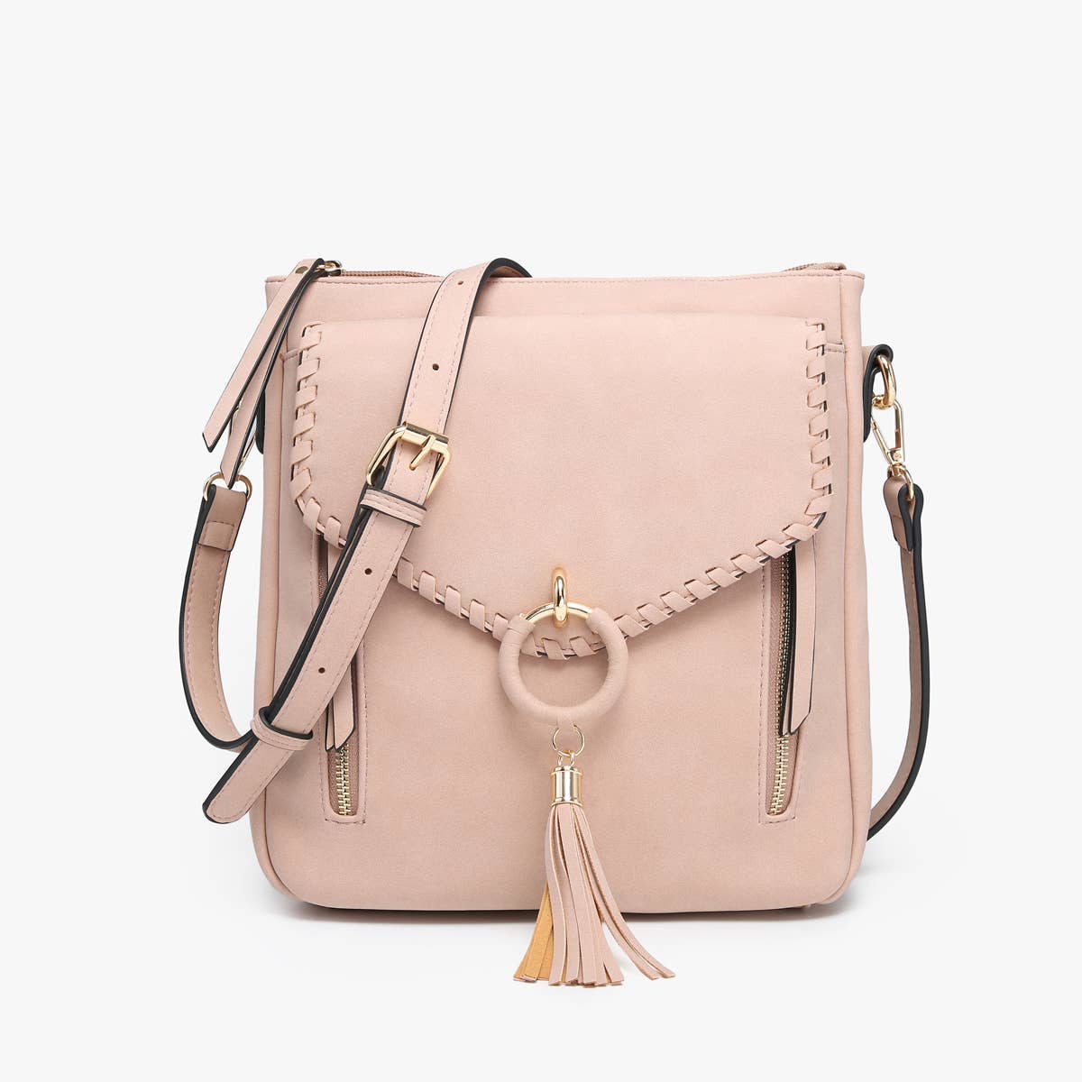 Layla Faux Suede Whipstitch Crossbody w/ Tassel: Mauve