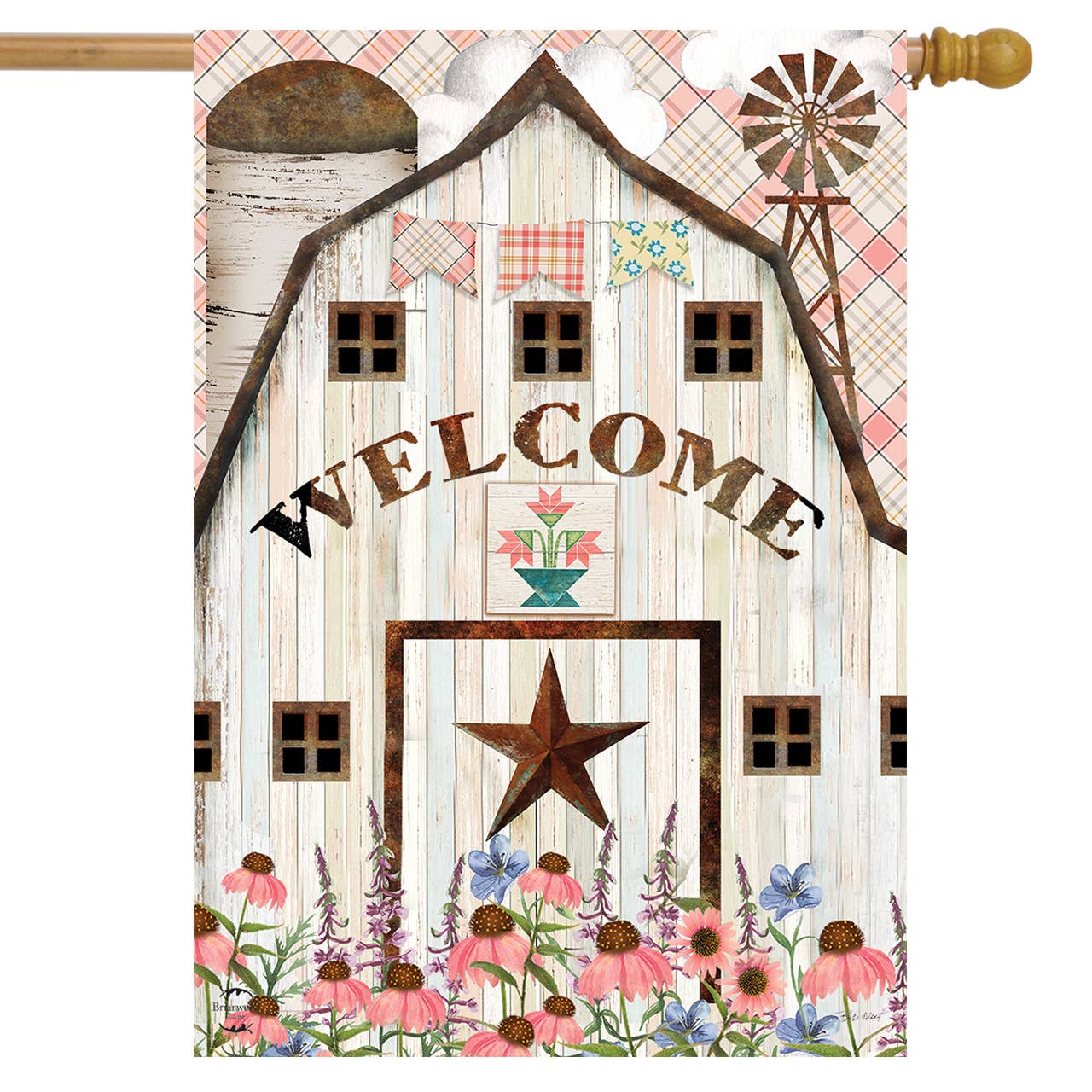Barn In Bloom House Flag