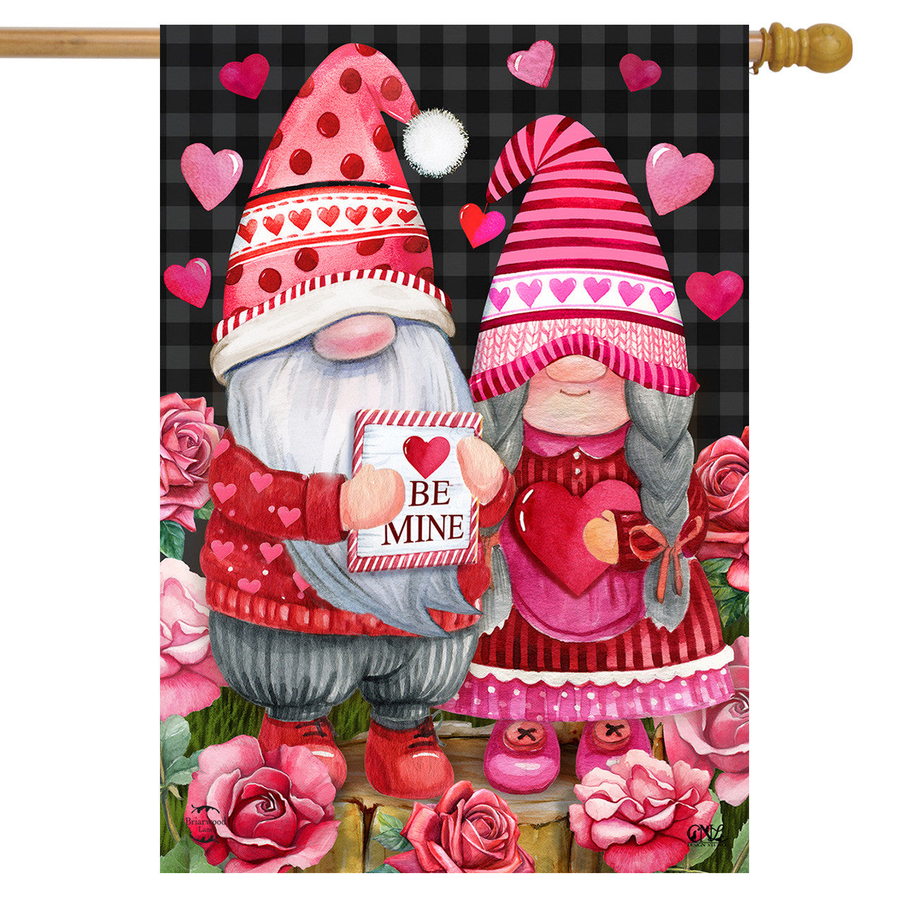 Valentine's Gnomes House Flag