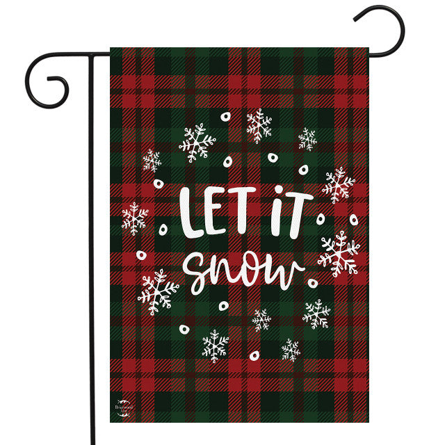 Let It Snow Plaid Burlap Garden Flag