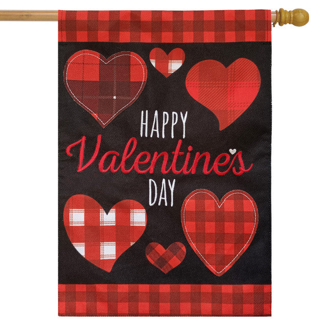 Patterned Valentine's Day Burlap House Flag