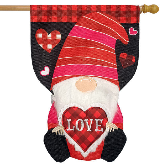 Love Gnome Burlap House Flag