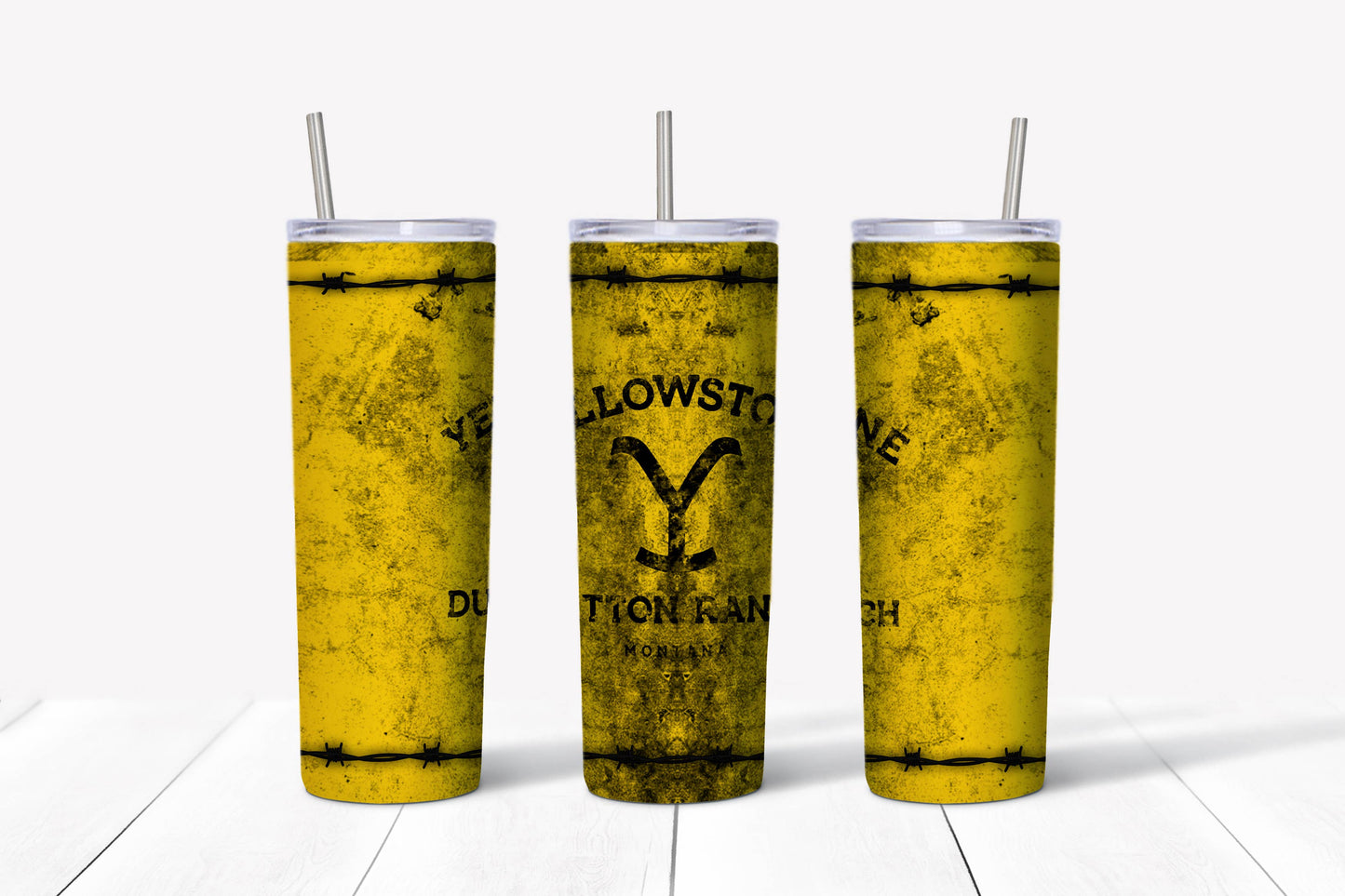 20 oz Stainless Steel Tumbler - Yellowstone Yellow Wire