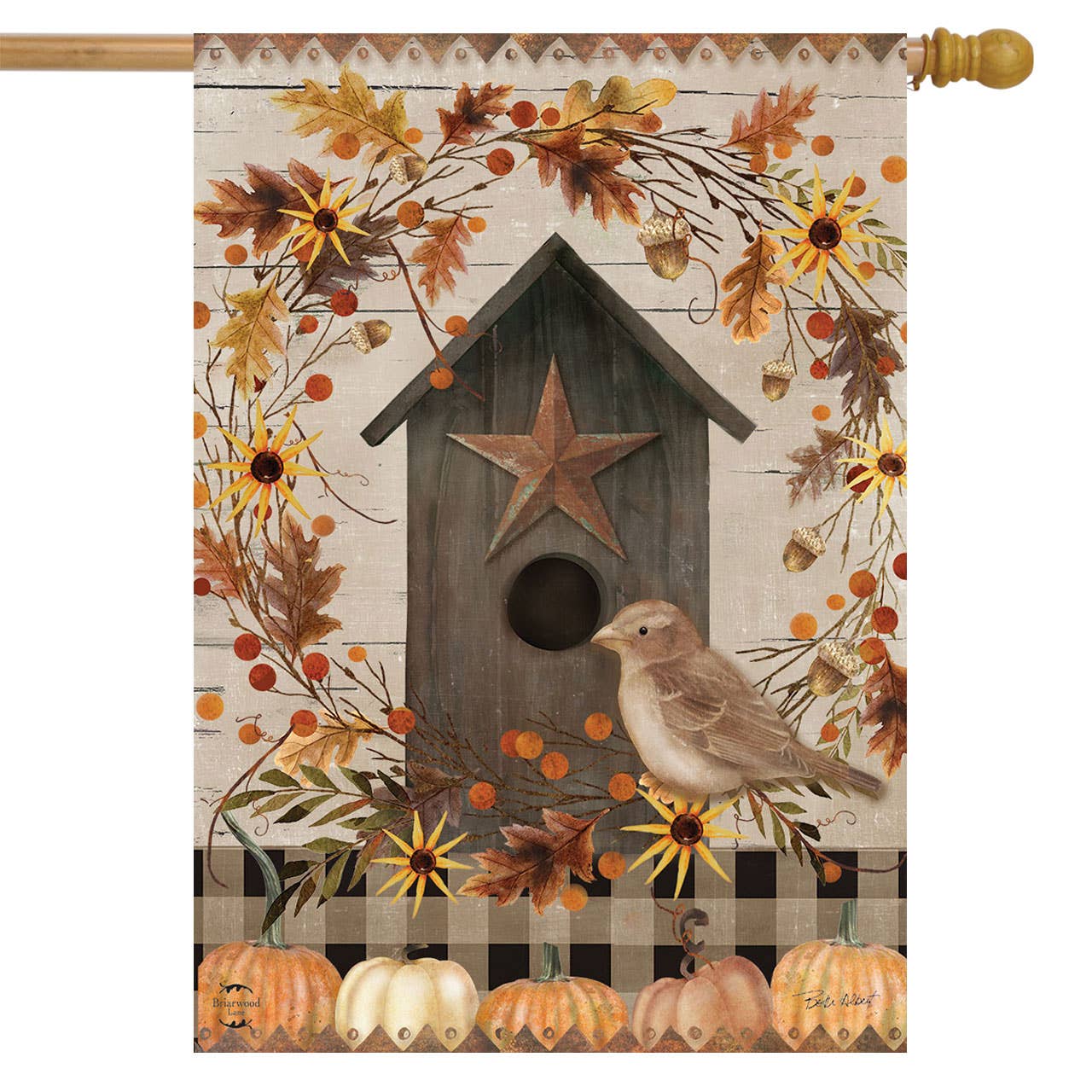 Primitive Fall Birdhouse House Flag 40" x 28"