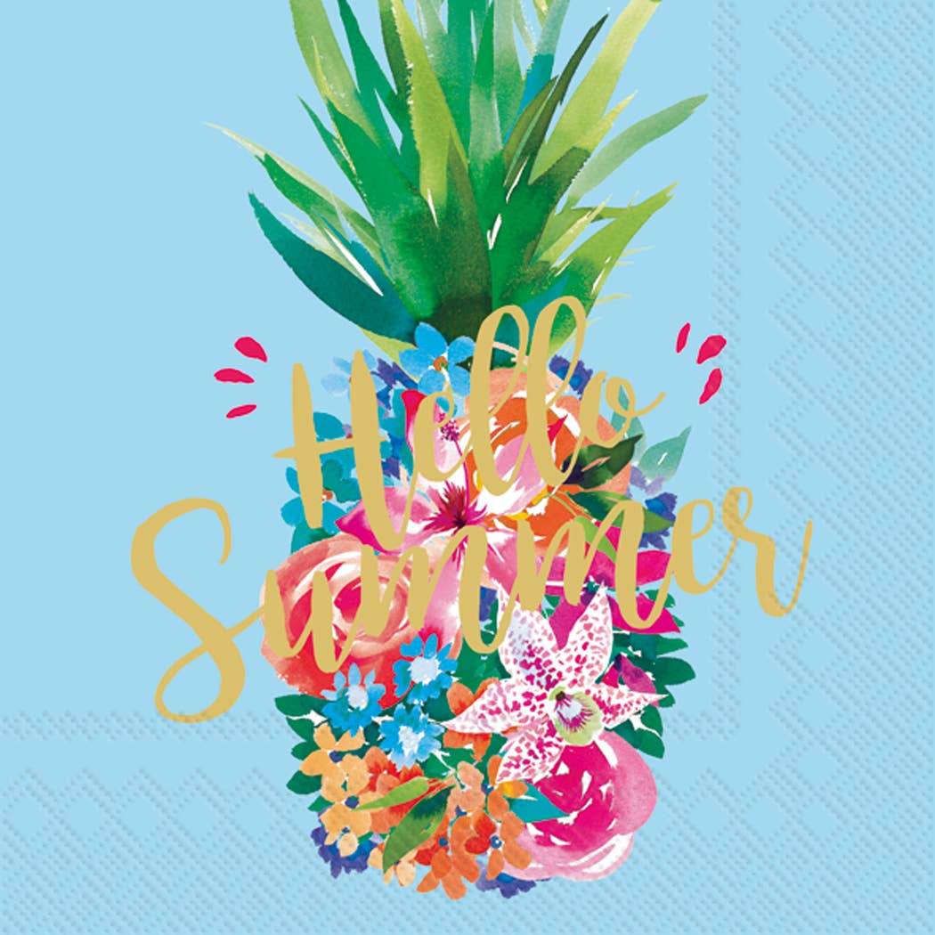Hello Summer Blue Paper Cocktail Napkin