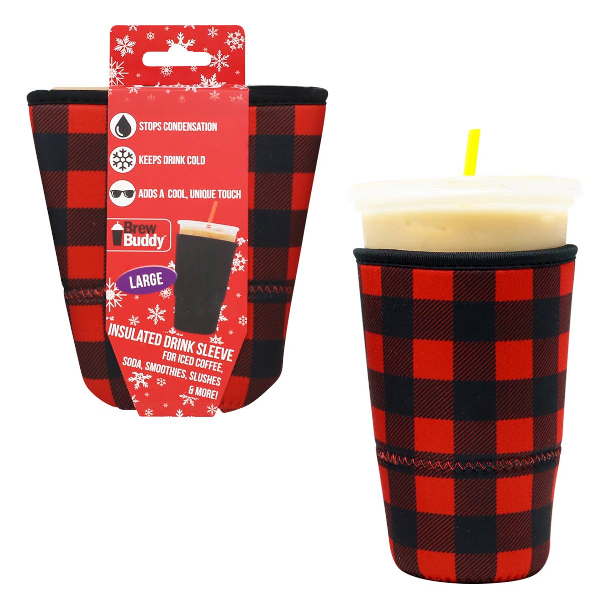 Brew Buddy Insulated Iced Coffee Sleeve (Small)- Red Buffalo Plaid