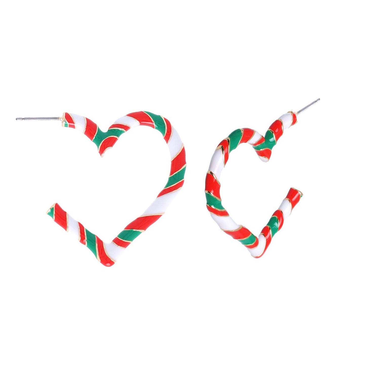 Candy Cane Open Hoop Heart Earrings