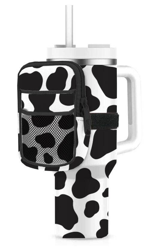 Black/White Cow Print Tumbler Zipper Pouch