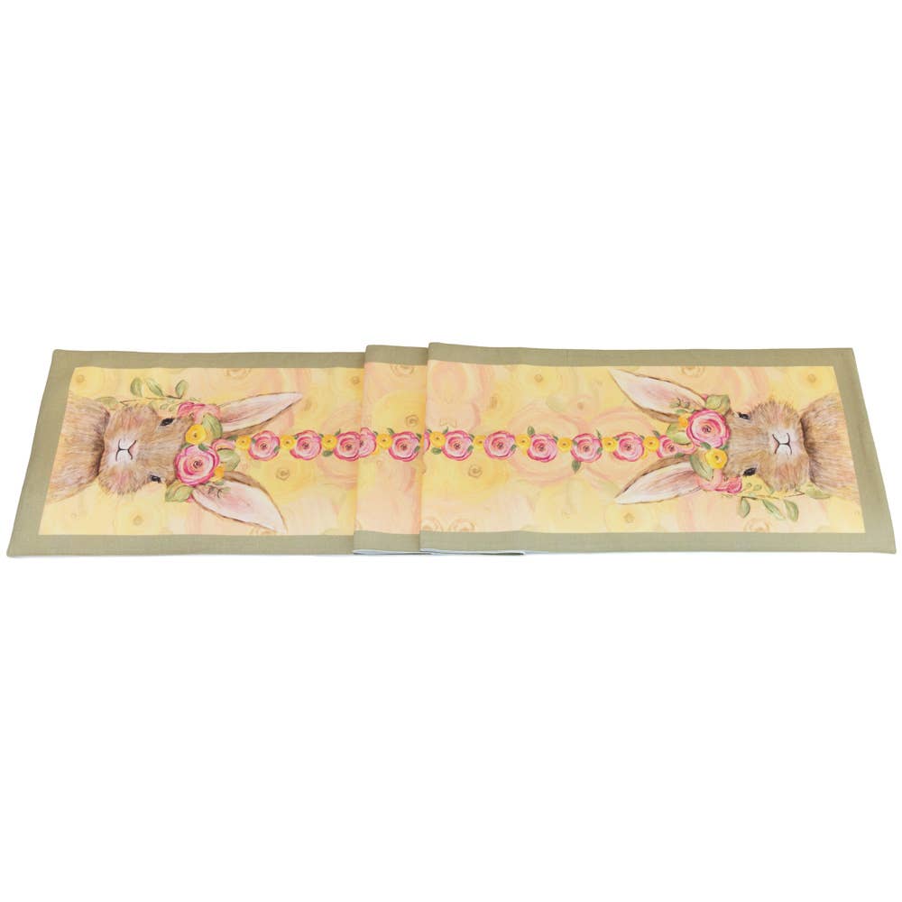 72" Long Bunny Flower Crown Easter Table Runner