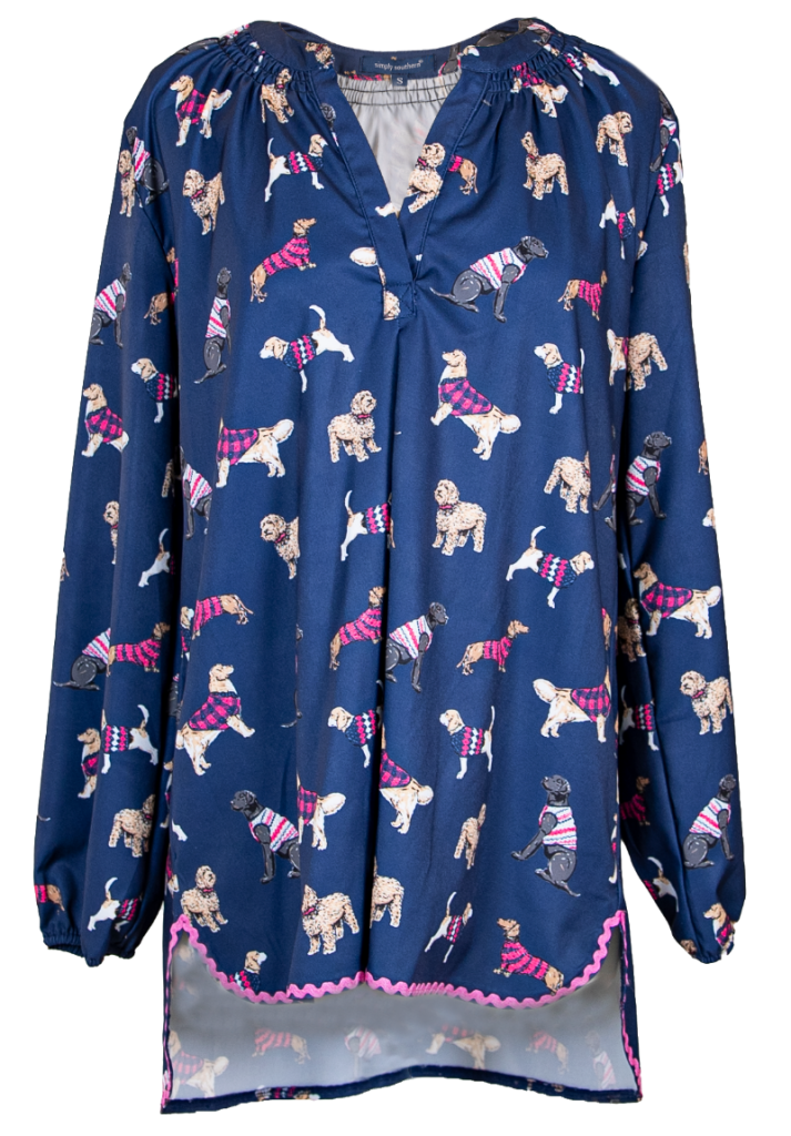 Chic V-Neck Blouse - Dog Print