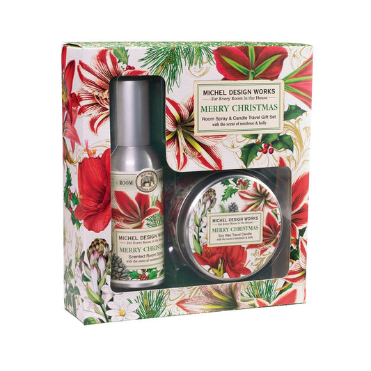 Merry Christmas Room Spray & Travel Candle Set