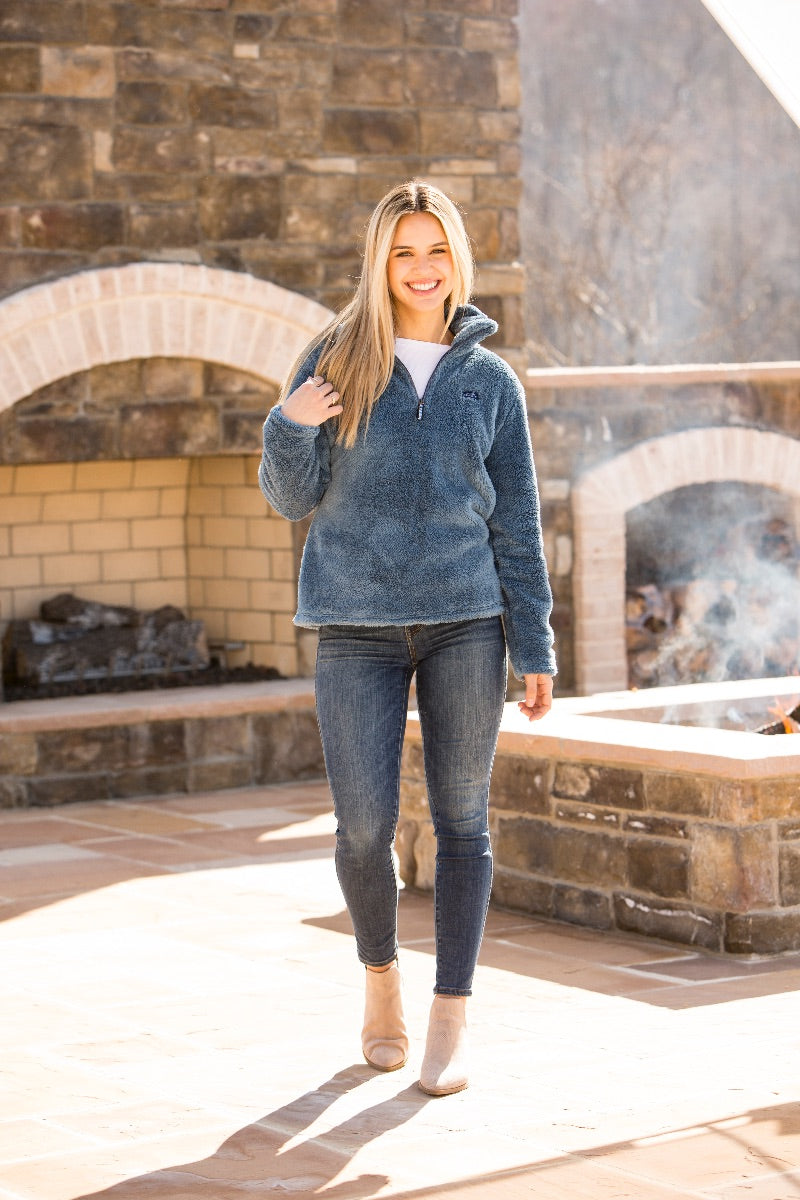 Simply Classic Cobalt Sherpa Quarter Zip