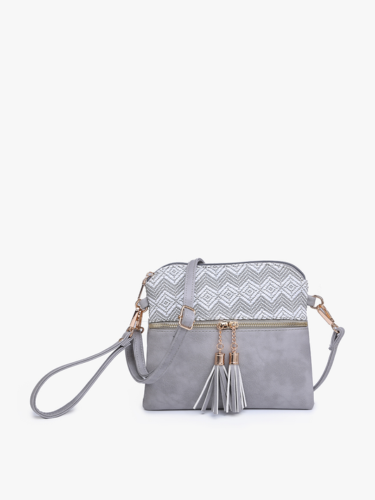 M1785 Tara Double Zip Crossbody/Wristlet: Diamond-Lt. Grey