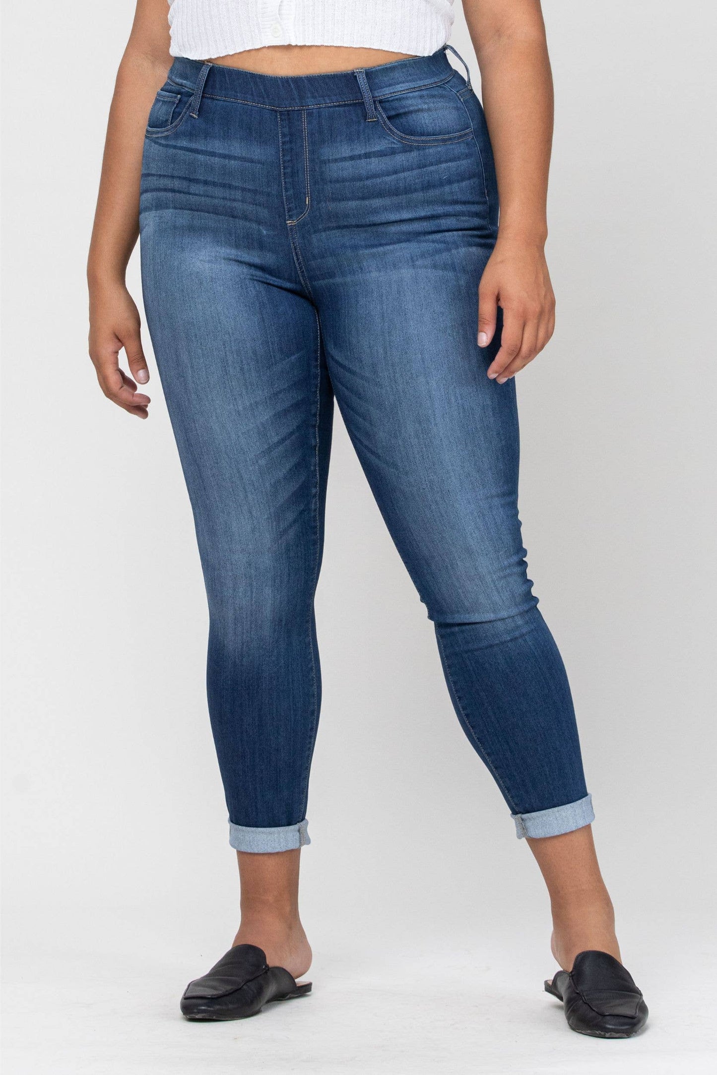 Rolled Hem Pull-On Skinny Cello Jeans (Reg and Plus)