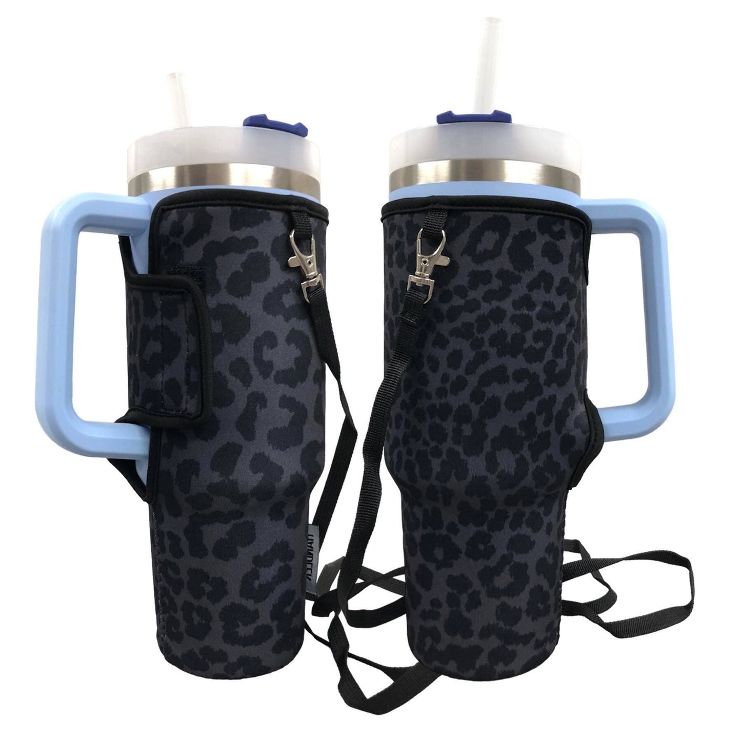Black Leopard 40oz Tumbler With Handle Sleeve