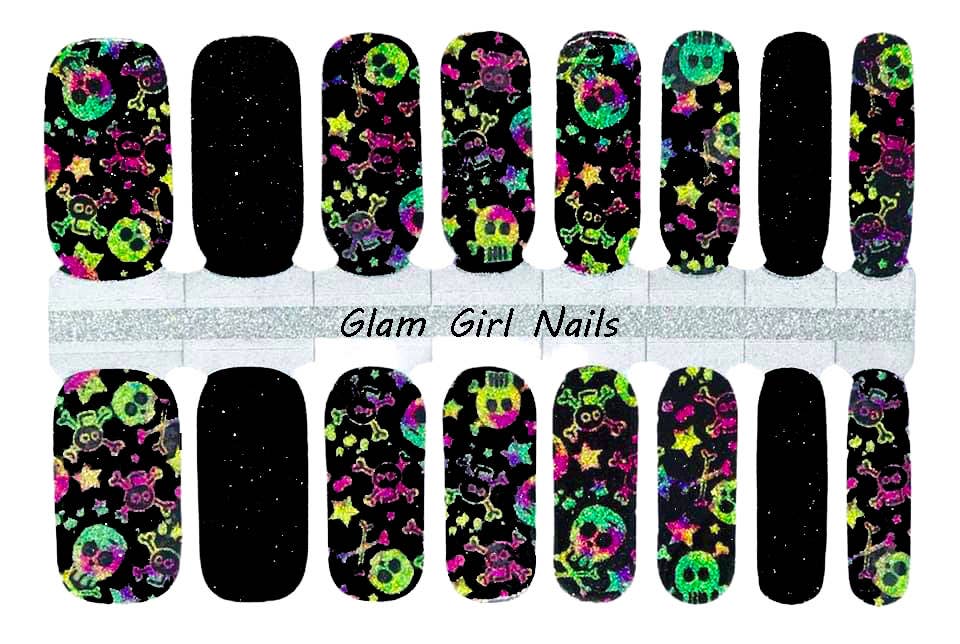 Rainbow Skulls Halloween Nail Wraps